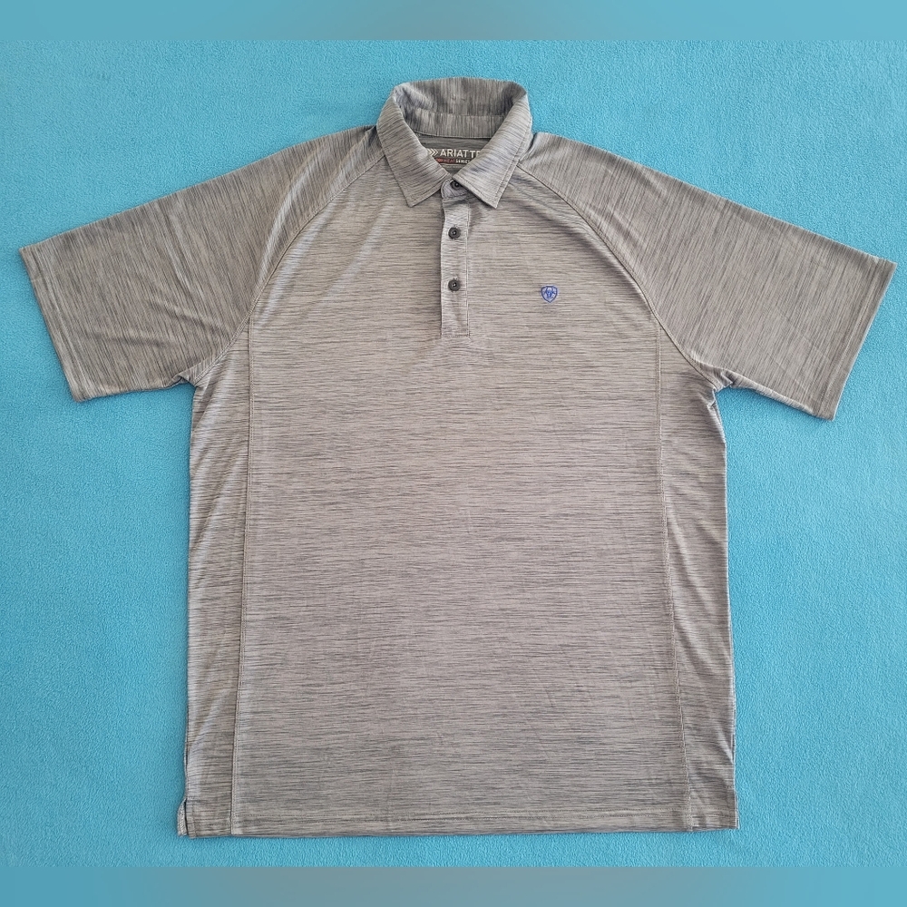 Ariat Tek Polo Shirt Mens Large Heat Series Heathered Gray Performance Workwear